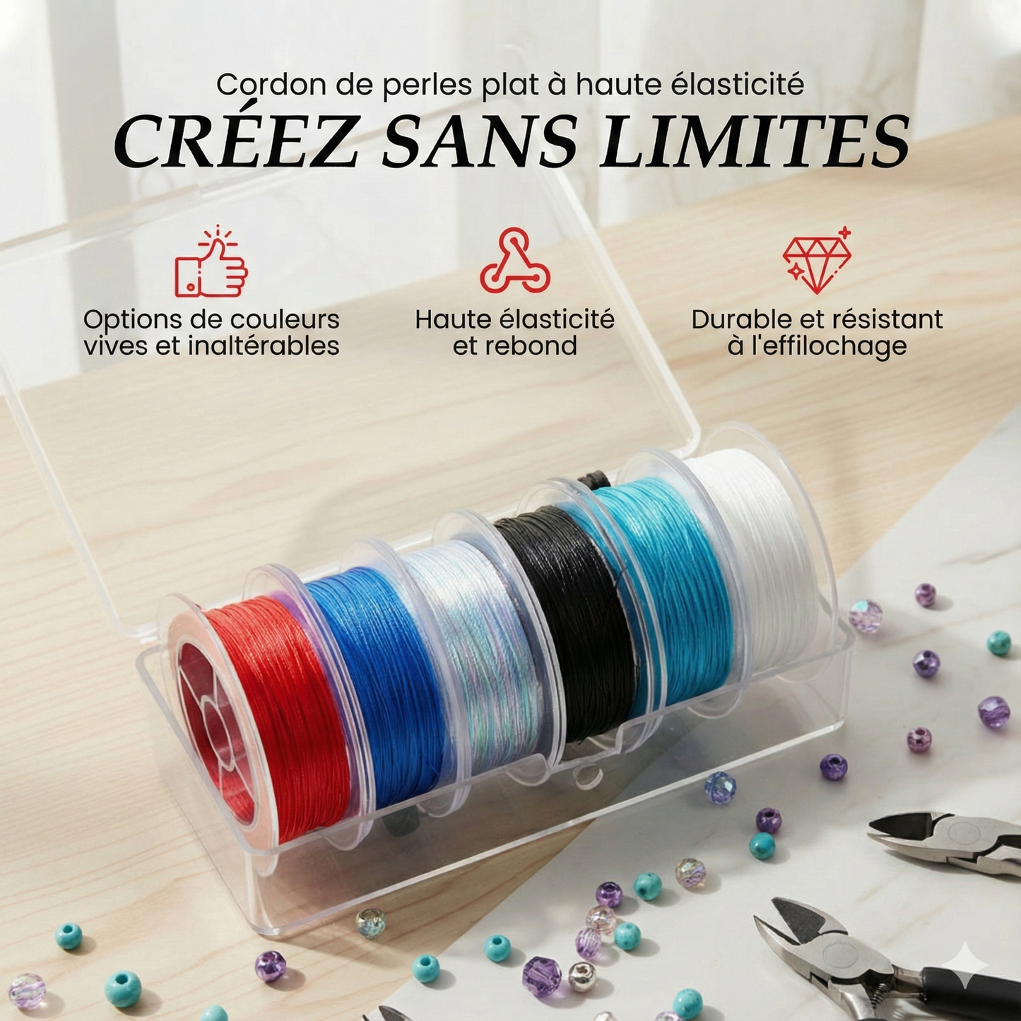 Fil Élastique Plat Haute Élasticité pour Perles